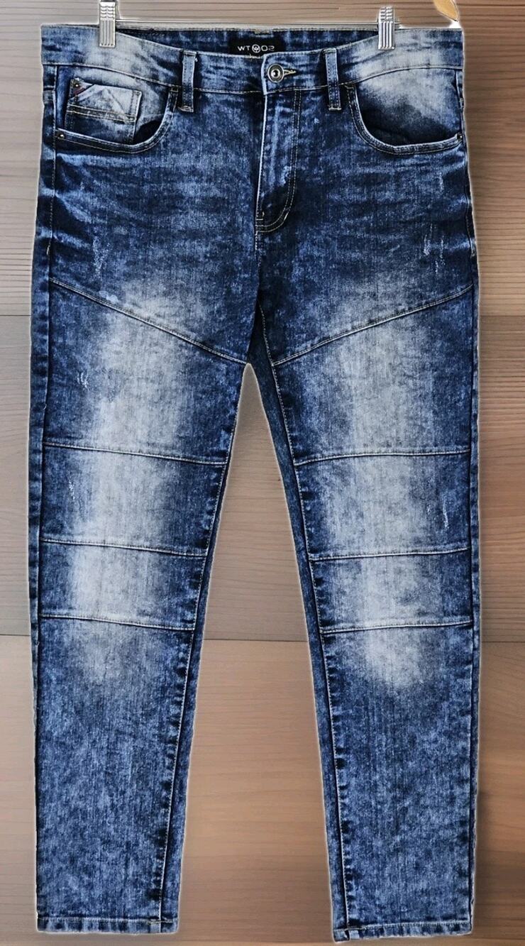 WT02 Jeans Men's 34x30 Distressed Denim Acid Wash Stretch Taper Straight Leg